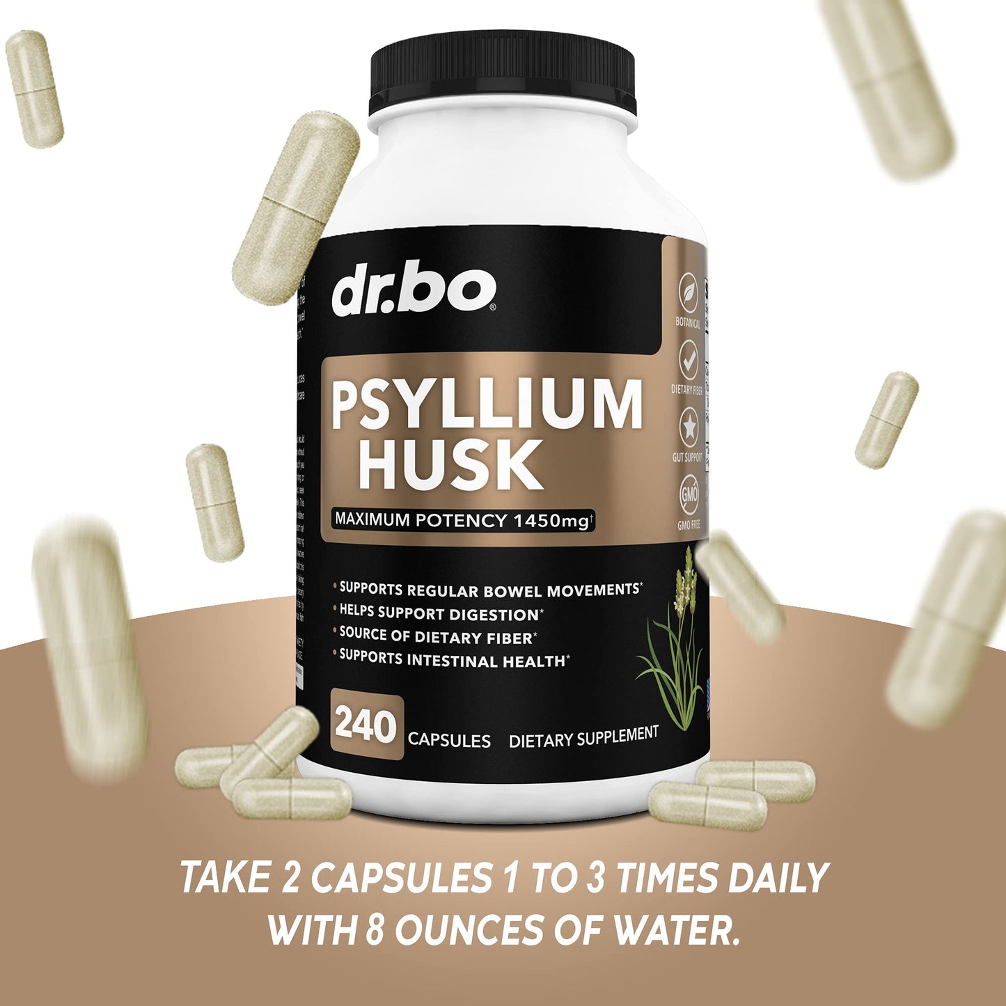 Psyllium Husk Capsule Fiber Supplement for Adults | Constipation Relief