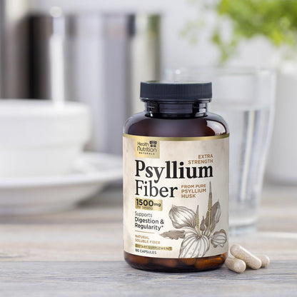 Psyllium Husk Capsules 1500 mg — Vegan Fiber Supplement for Digestive Health & Regularity | Non-GMO, 180 Veggie Capsules