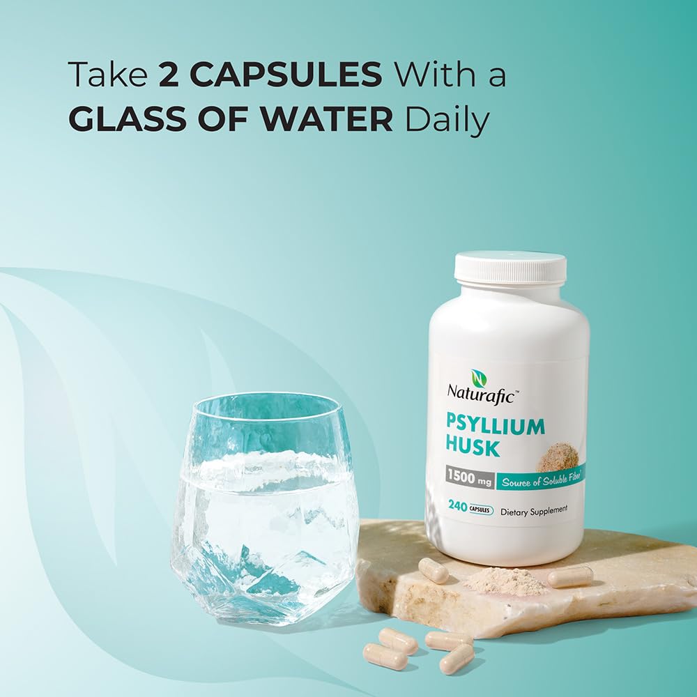 Psyllium Husk Capsules 1500mg – Digestive Health, Regularity & Weight Management | Non-GMO, 240 Capsules