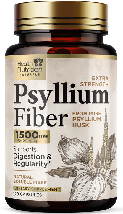 Psyllium Husk Capsules 1500 mg – Plant-Based Fiber (Vegan, Non-GMO) 120 Caps