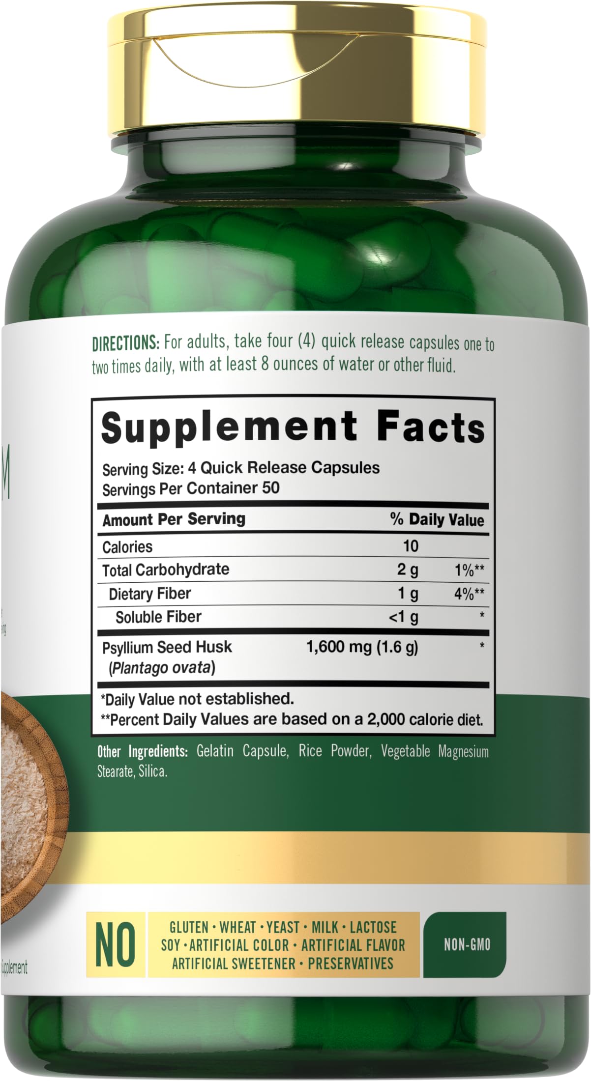 Carlyle Psyllium Husk Capsules 1600mg – 200 Count | High Potency Fiber
