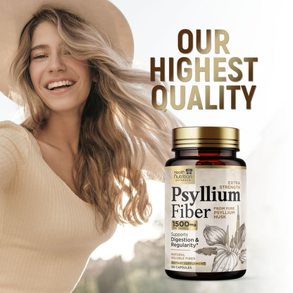 Psyllium Husk Capsules 1500 mg – Plant-Based Fiber (Vegan, Non-GMO) 120 Caps