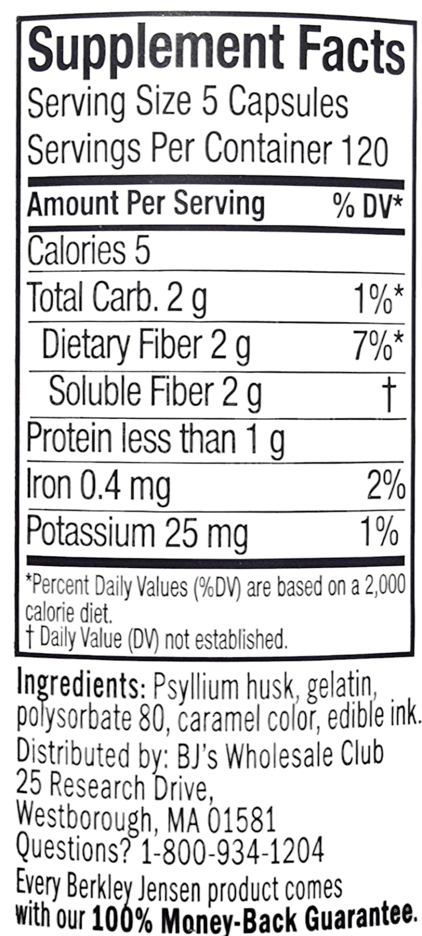 Berkley Jensen Daily Psyllium Husk Supplement – 600 Count Fiber Capsules
