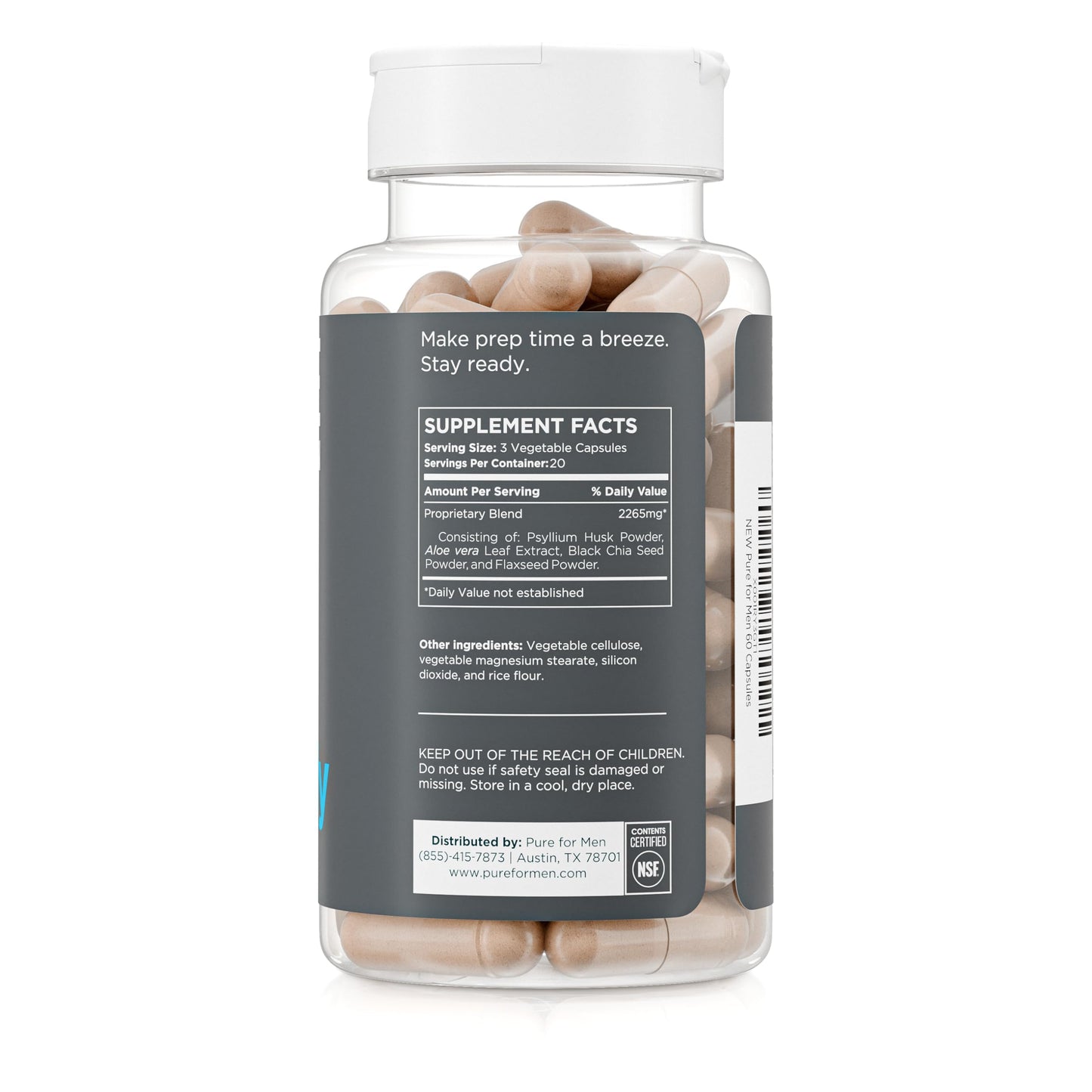 Pure for Men Stay Ready Fiber – Digestive Regularity (60 Vegan Capsules)