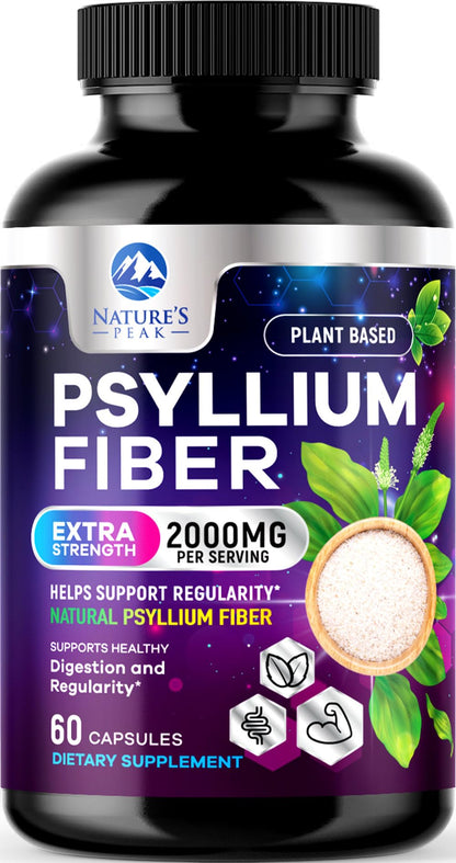 Psyllium Husk Fiber 1500mg – Vegan Prebiotic, Soluble Fiber for Digestive Health | 60 Capsules