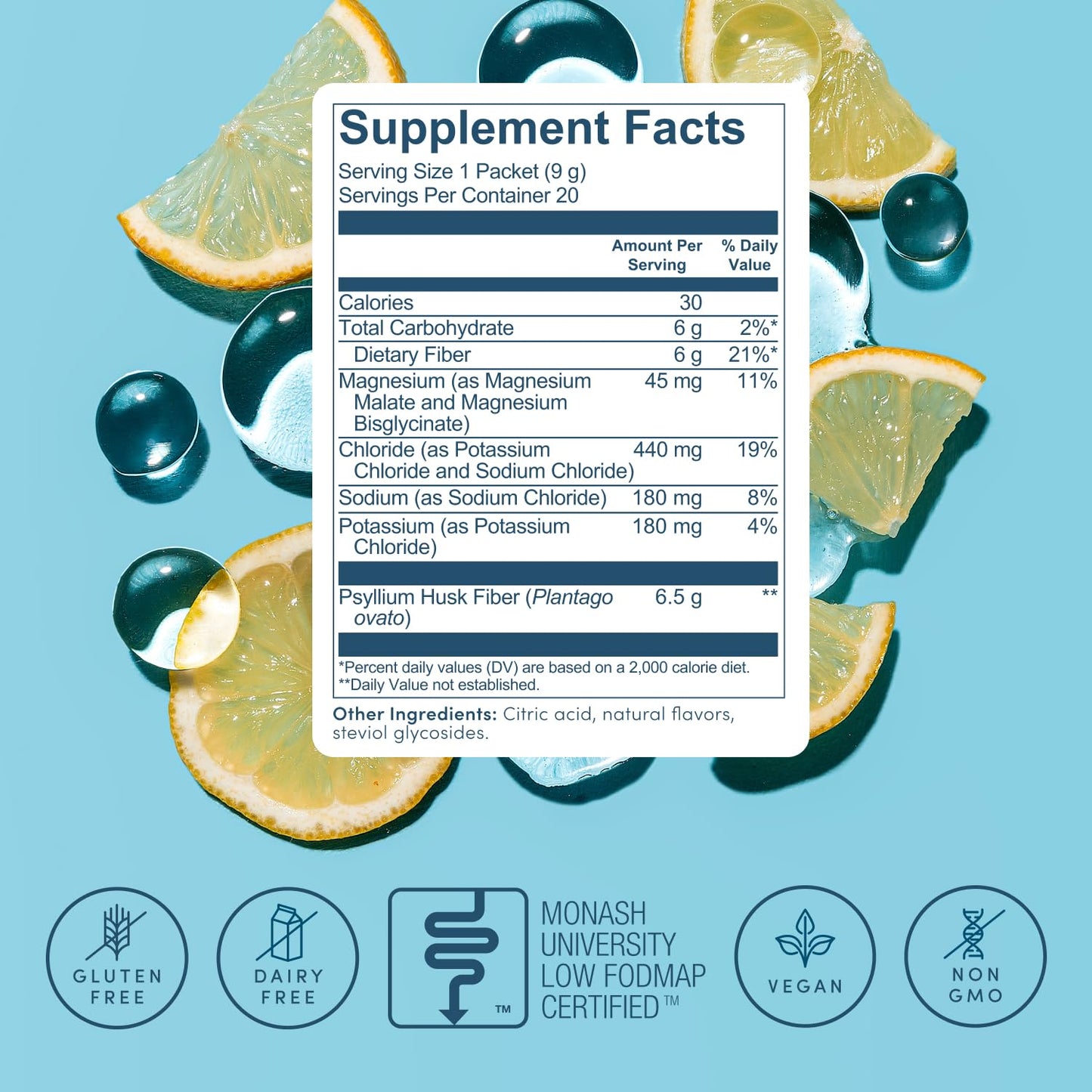 Psyllium Husk Fiber Lemonade – 6g Per Packet, 20-Count Travel Packs