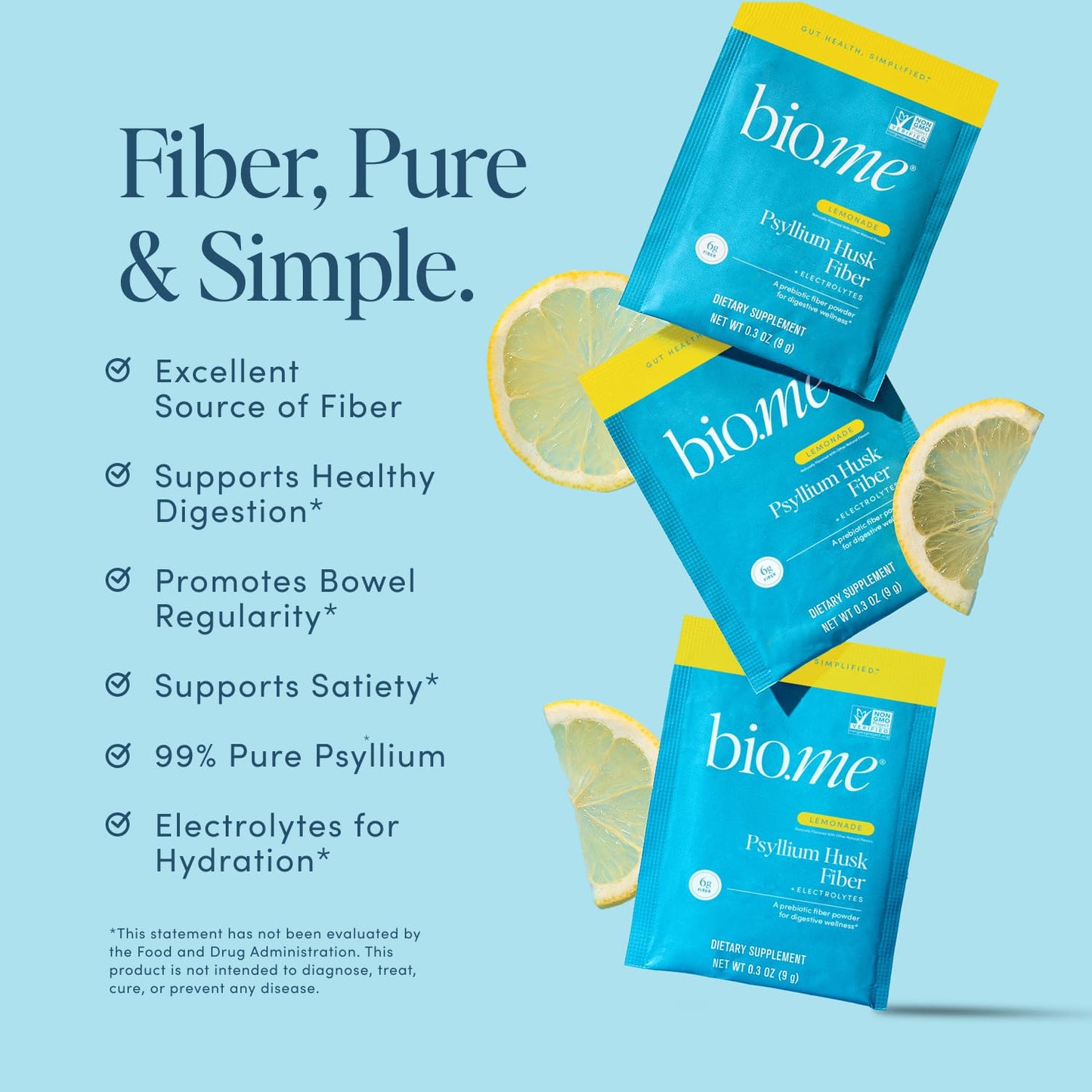 Psyllium Husk Fiber Lemonade – 6g Per Packet, 20-Count Travel Packs