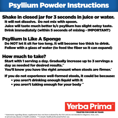 Yerba Prima Psyllium Husk Powder 24oz - Fine Ground, Unflavored, Sugar Free