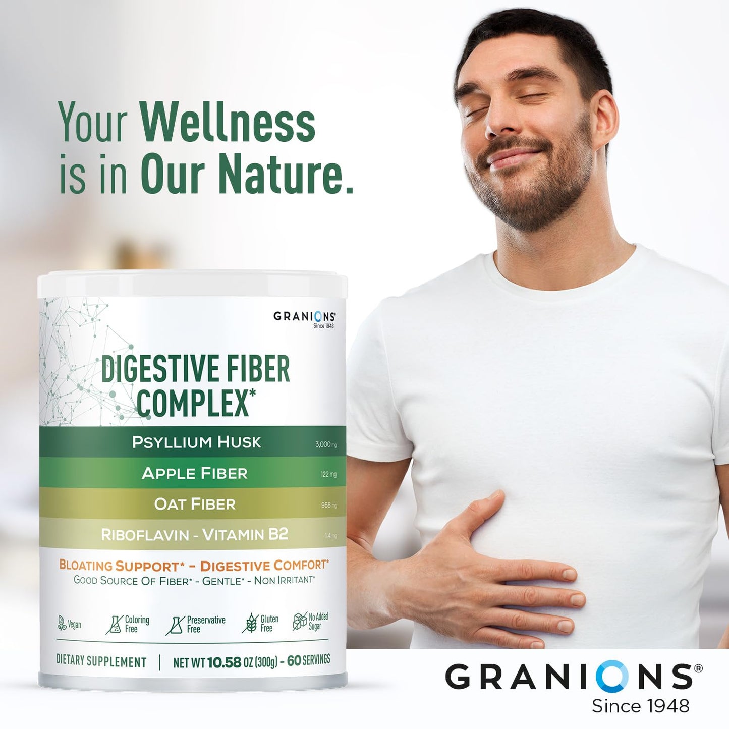 Psyllium Husk Powder – Digestive Fiber Supplement for Gut Health | Vegan, Sugar-Free, Unflavored | 60 Serves