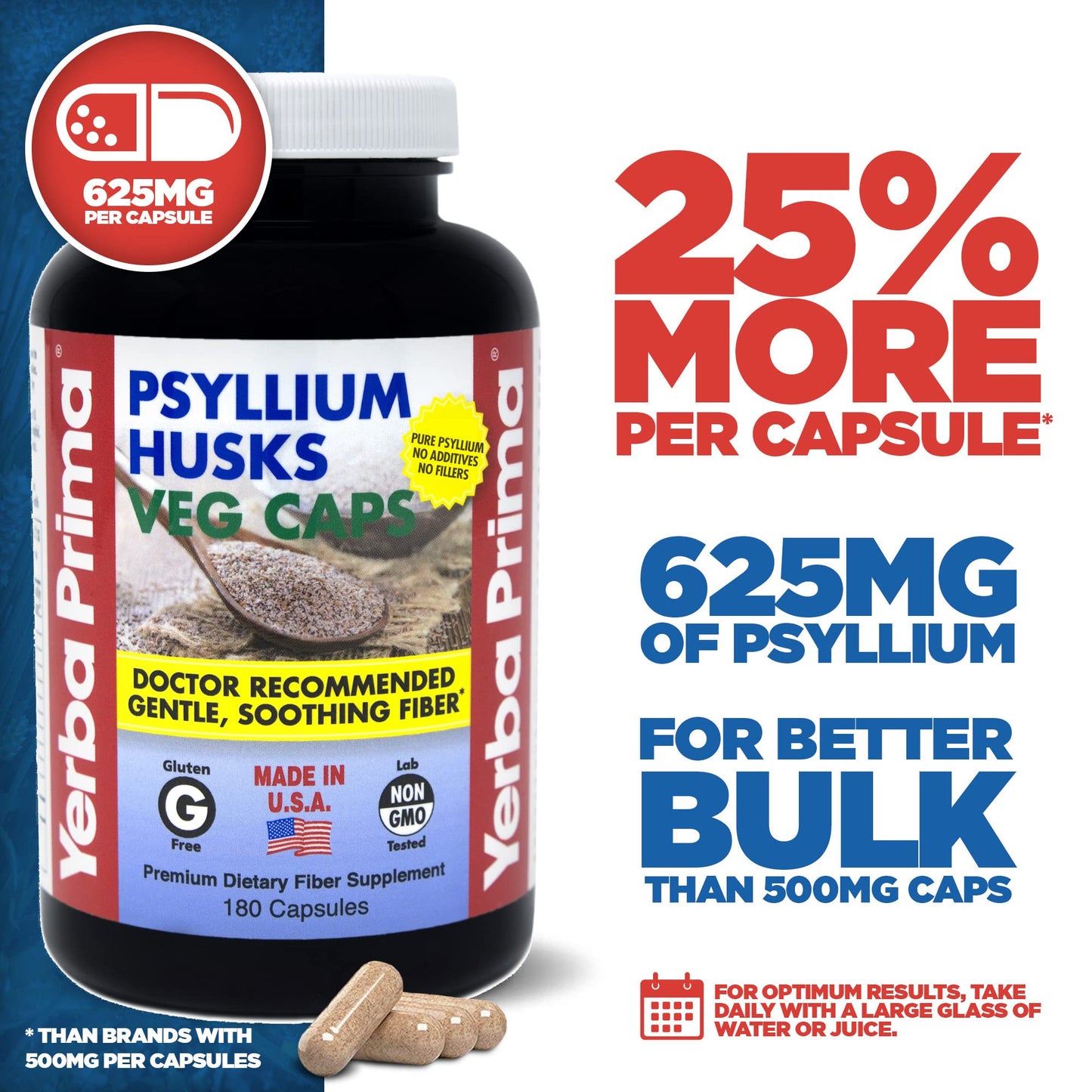Yerba Prima Fiber Psyllium Husks Veg Caps - 180 Veg Caps