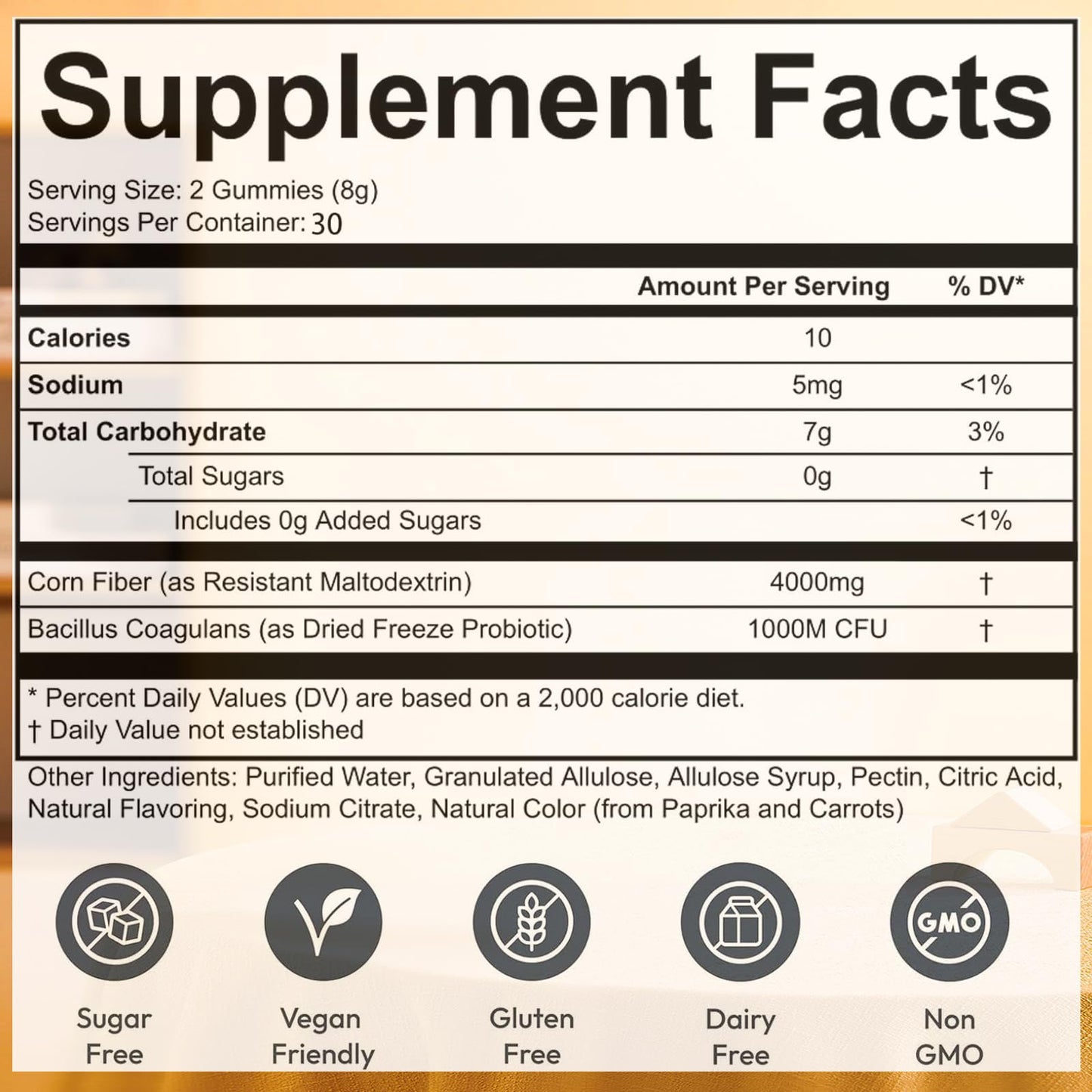 pucges Clean Prebiotic Fiber Gummies for Men – Peach Flavor, Sugar-Free, 60 Count