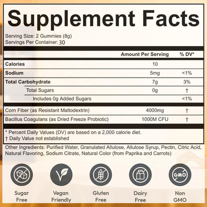 pucges Clean Prebiotic Fiber Gummies for Men – Peach Flavor, Sugar-Free, 60 Count