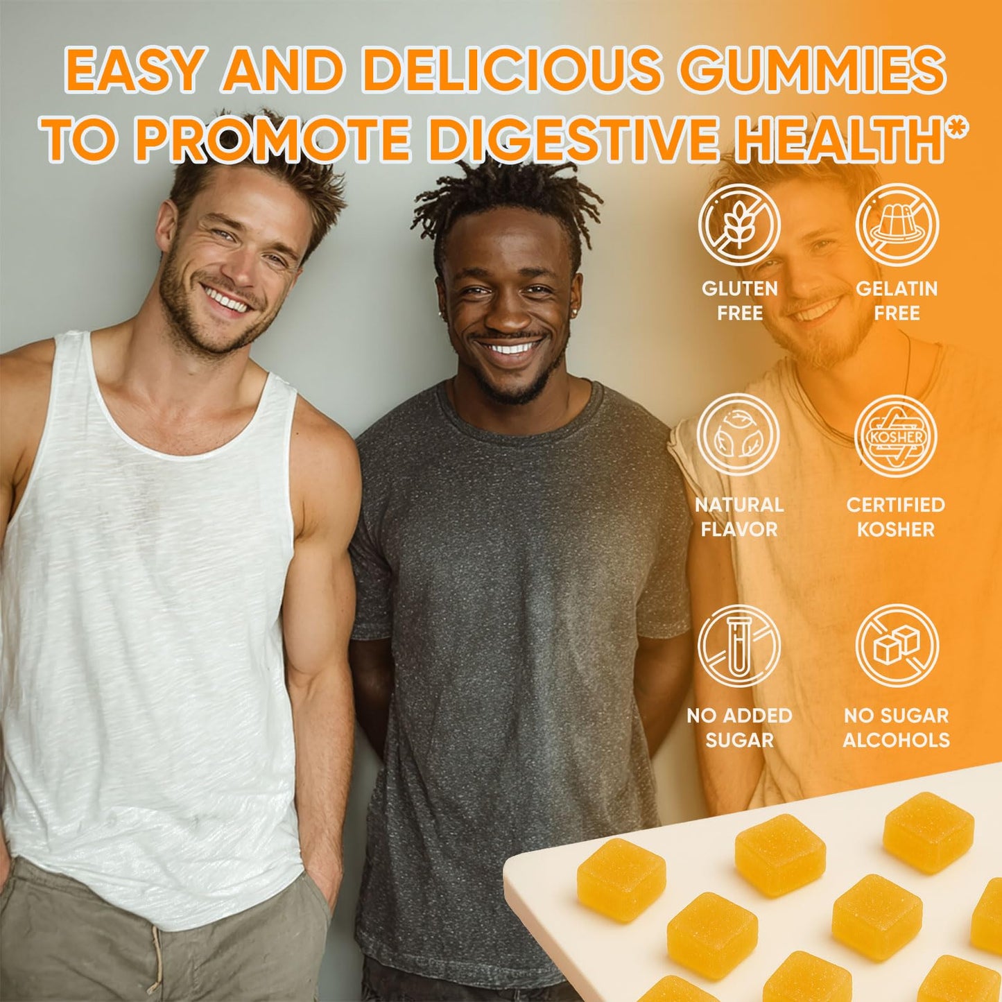pucges Clean Prebiotic Fiber Gummies for Men – Peach Flavor, Sugar-Free, 60 Count