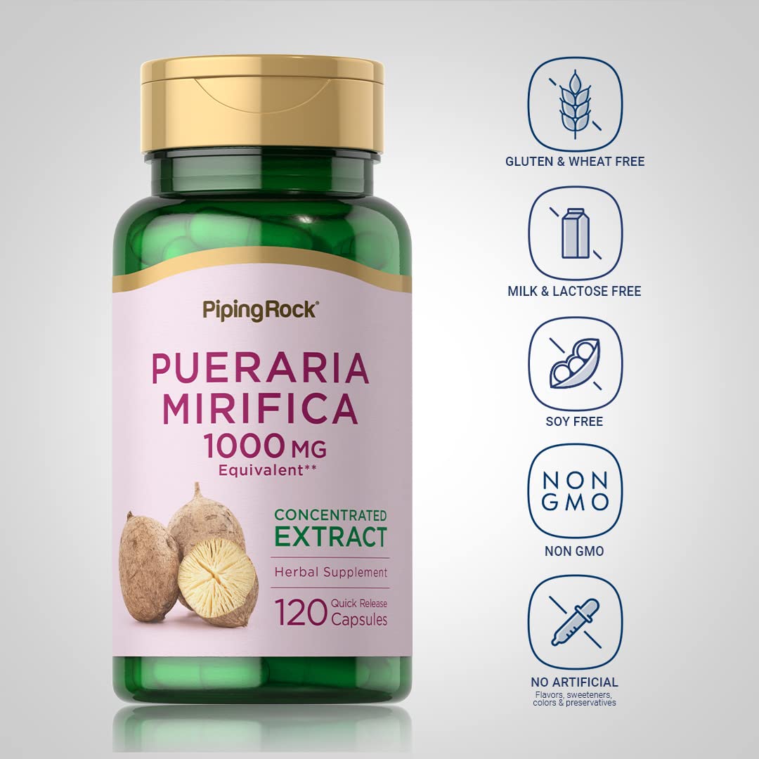 Piping Rock Pueraria Mirifica Capsules 1000mg - 120 Pills - Gluten Free, Non-GMO