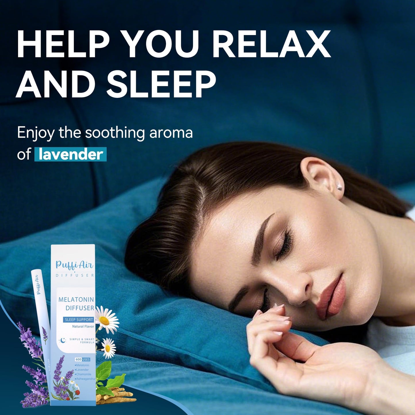PUFFIAIR Herbal Diffuser Duo – Mullein & Melatonin | Night & Day Relax Duo, 600 Uses per Stick