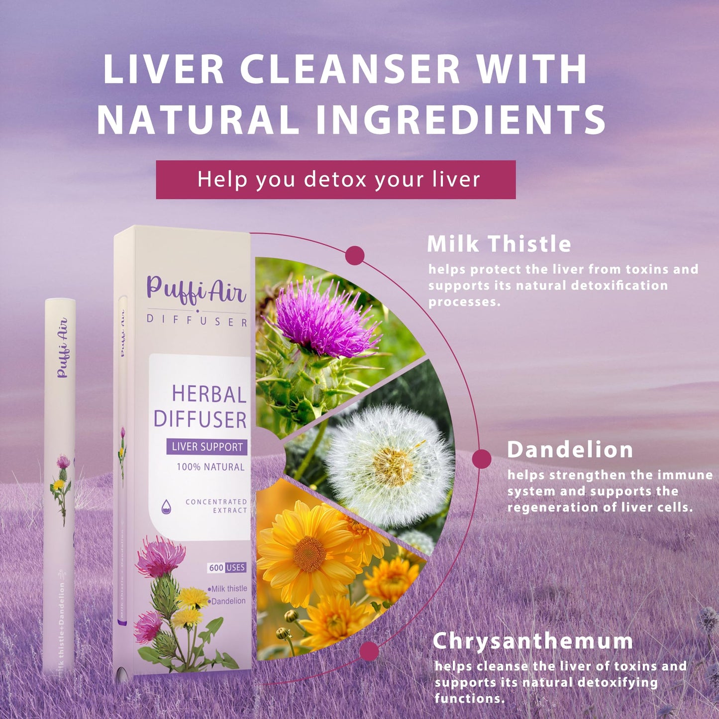 PUFFIAIR Herbal Liver Detox Diffuser Pen – 600 Puffs, Milk Thistle & Mint