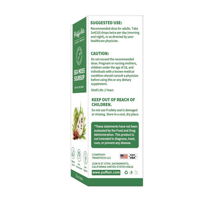 PUFFIAIR Soursop & Sea Moss Liquid Drop – Immune Support & Sleep, 2oz