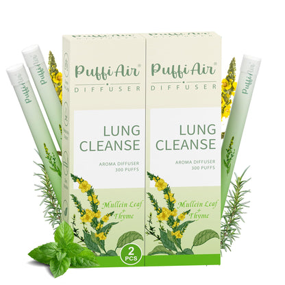 PUFFIAIR Herbal Diffuser – Mullein, Thyme & Mint for Respiratory Comfort | 300 Uses, 2 Packs, 3 Sticks
