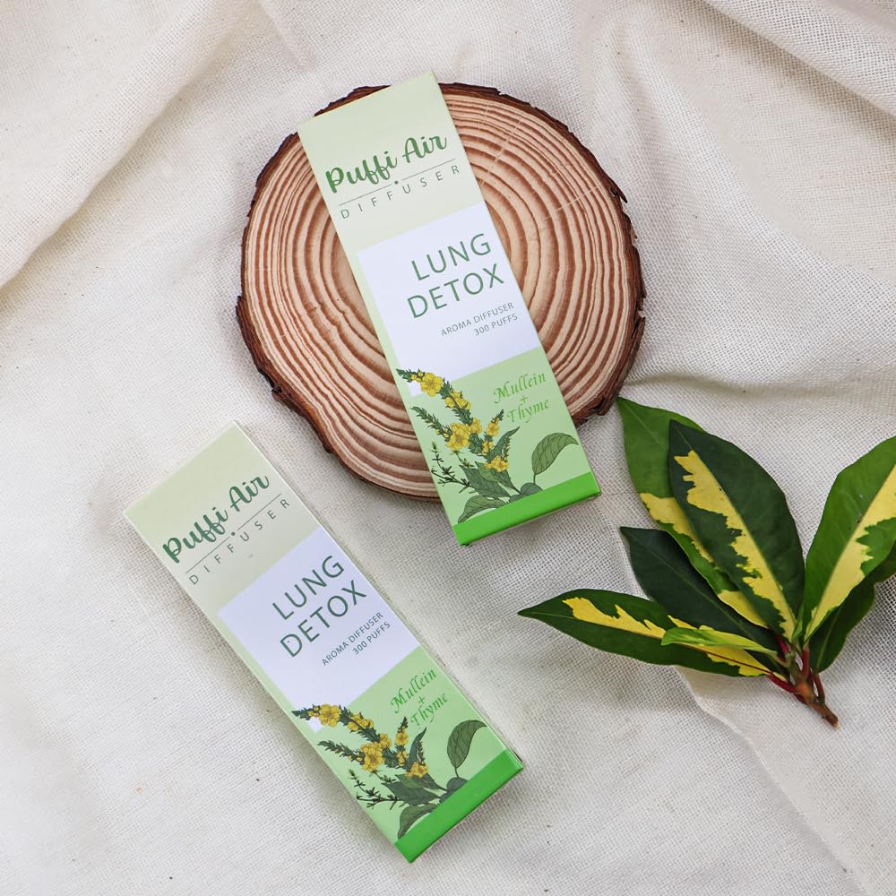 PUFFIAIR Herbal Diffuser – Mullein, Thyme & Mint for Respiratory Comfort | 300 Uses, 2 Packs, 3 Sticks