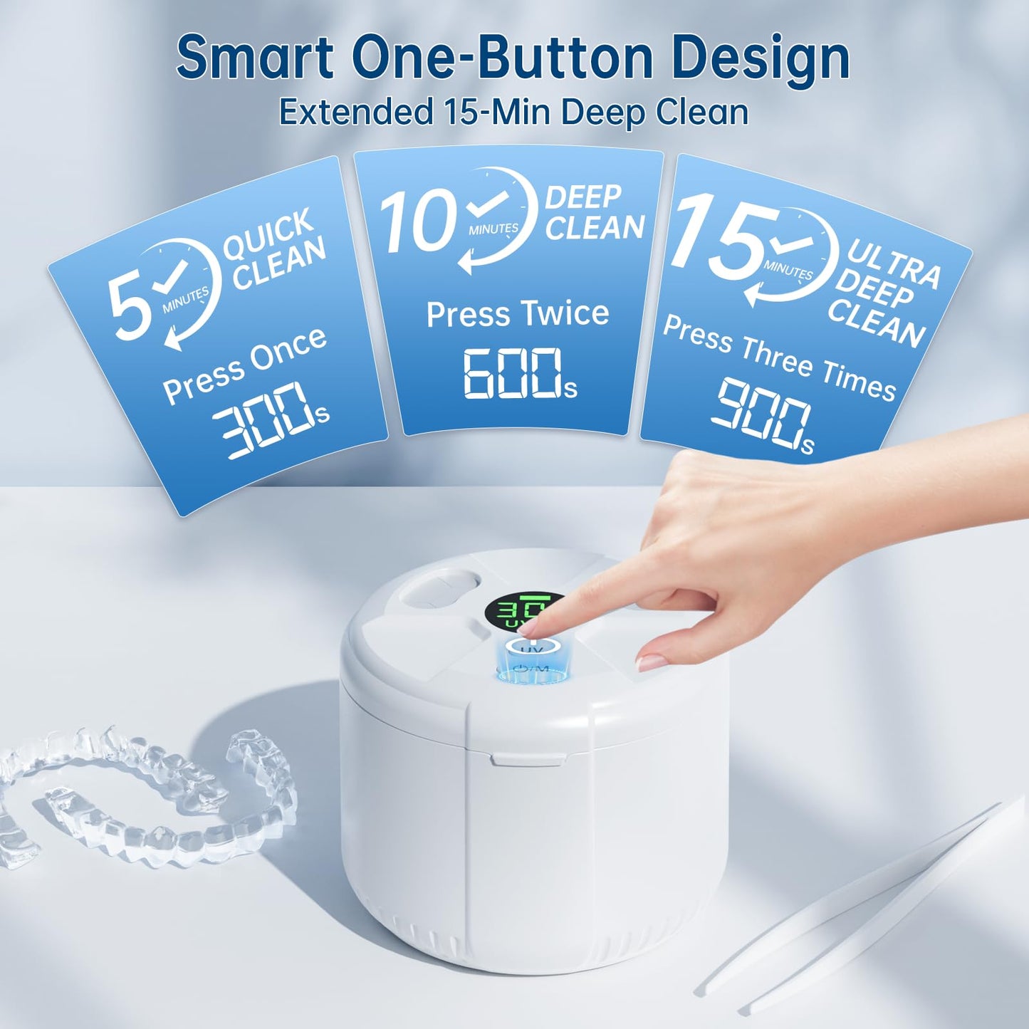 45kHz Ultrasonic Retainer Cleaner – 200ml, 3 Modes, Dentures & Aligners | PUFTEM