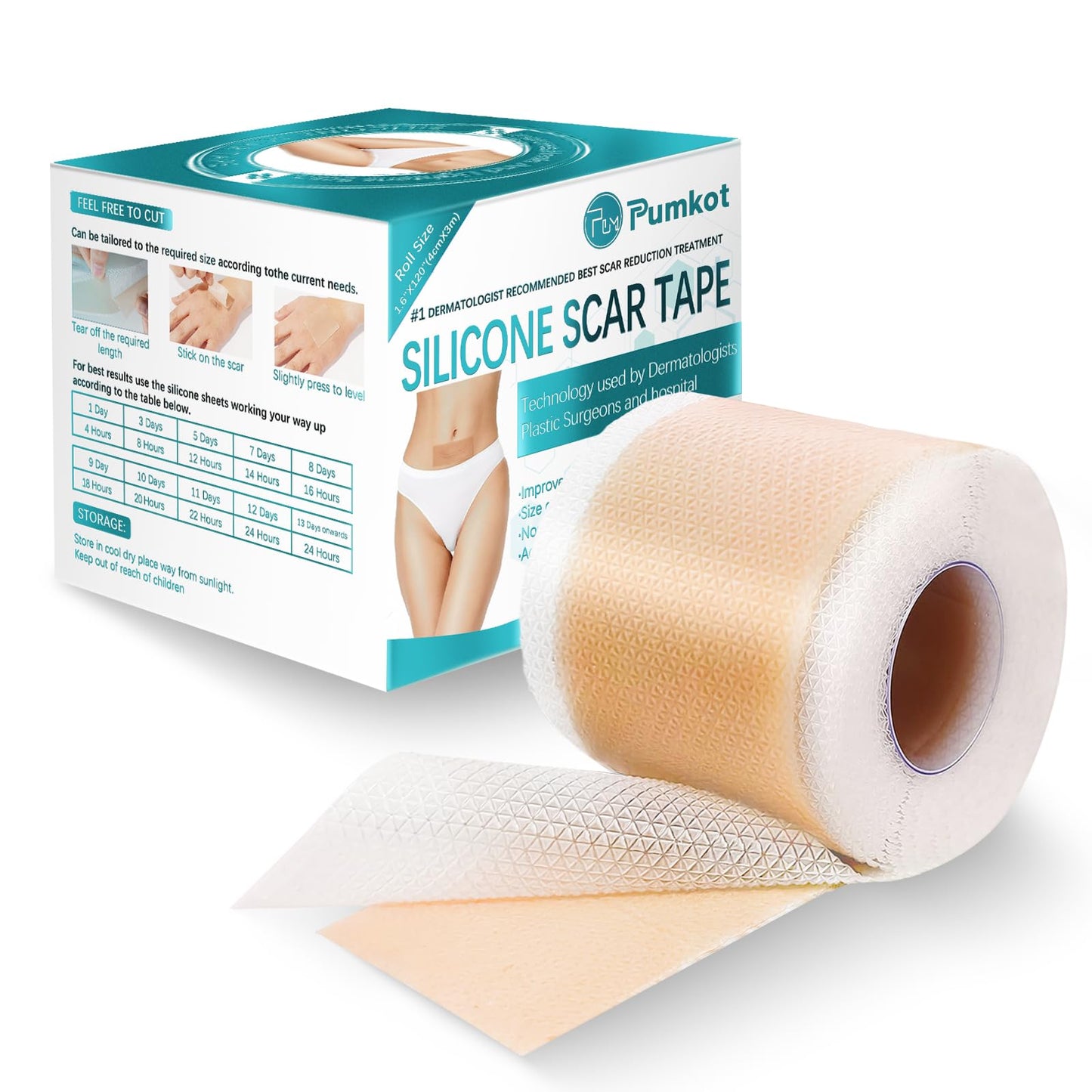 Pumkot Silicone Scar Sheets Roll 1.6in x 120in – Scar Tape for Surgical Scars