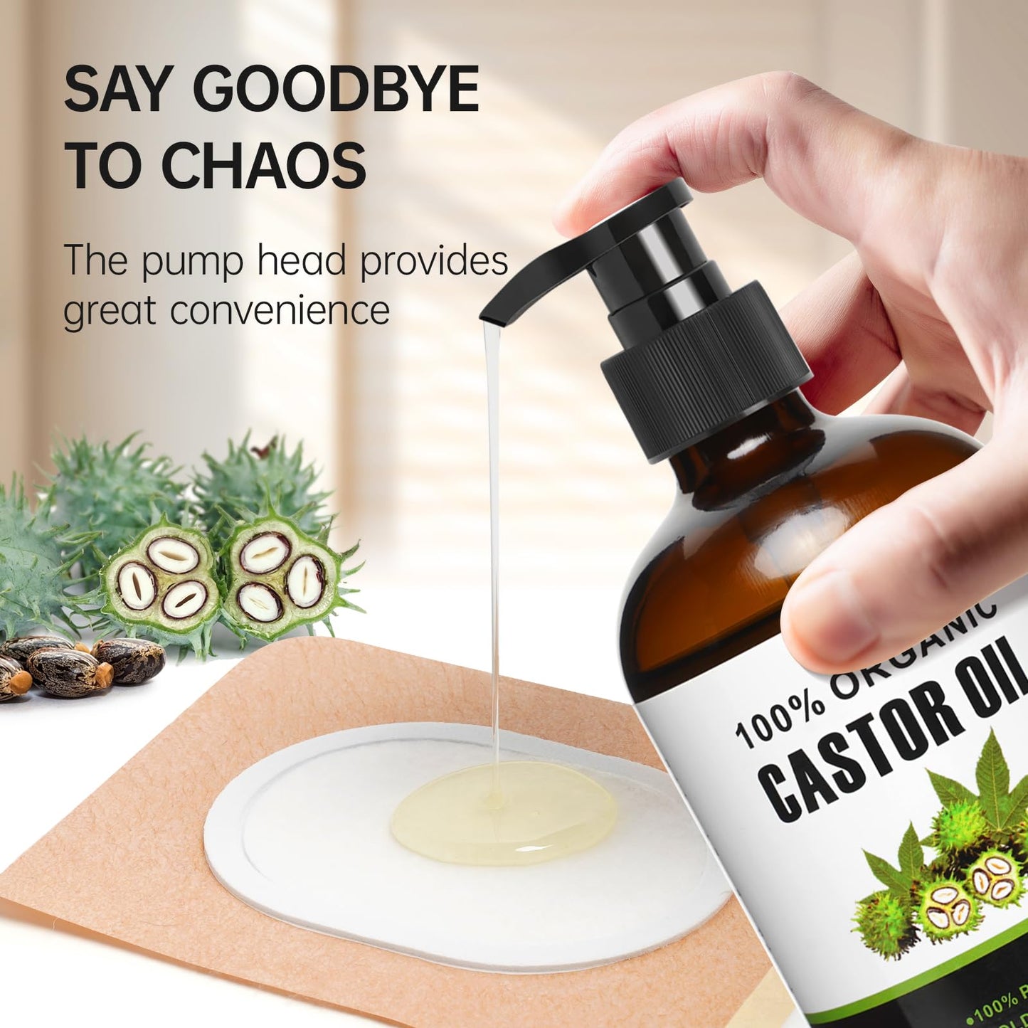 30Pcs Castor Oil Pack Wrap - Organic Cotton Patches & 8 oz Glass Bottle