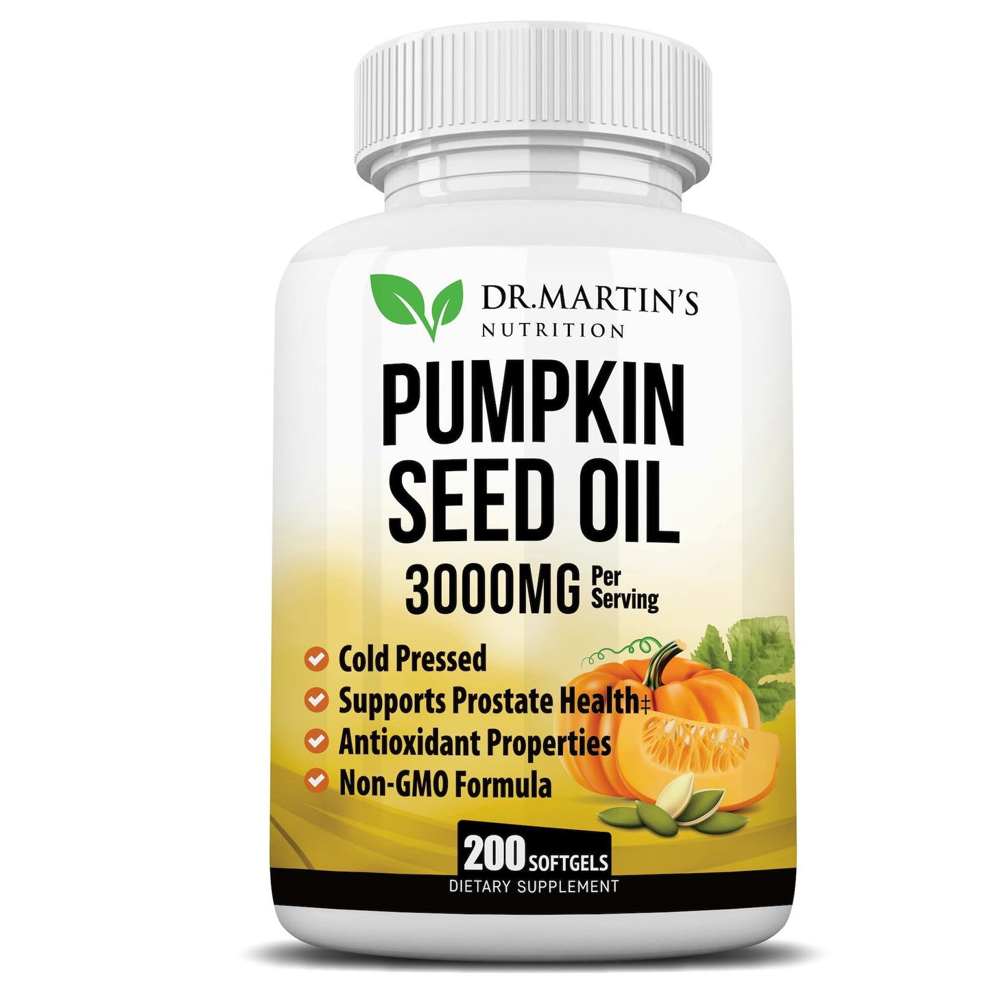 3000mg Cold-Pressed Pumpkin Seed Oil – DHT Blocker for Hair Growth | 200 Softgels