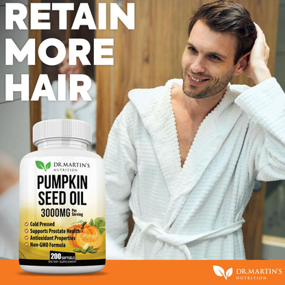 3000mg Cold-Pressed Pumpkin Seed Oil – DHT Blocker for Hair Growth | 200 Softgels