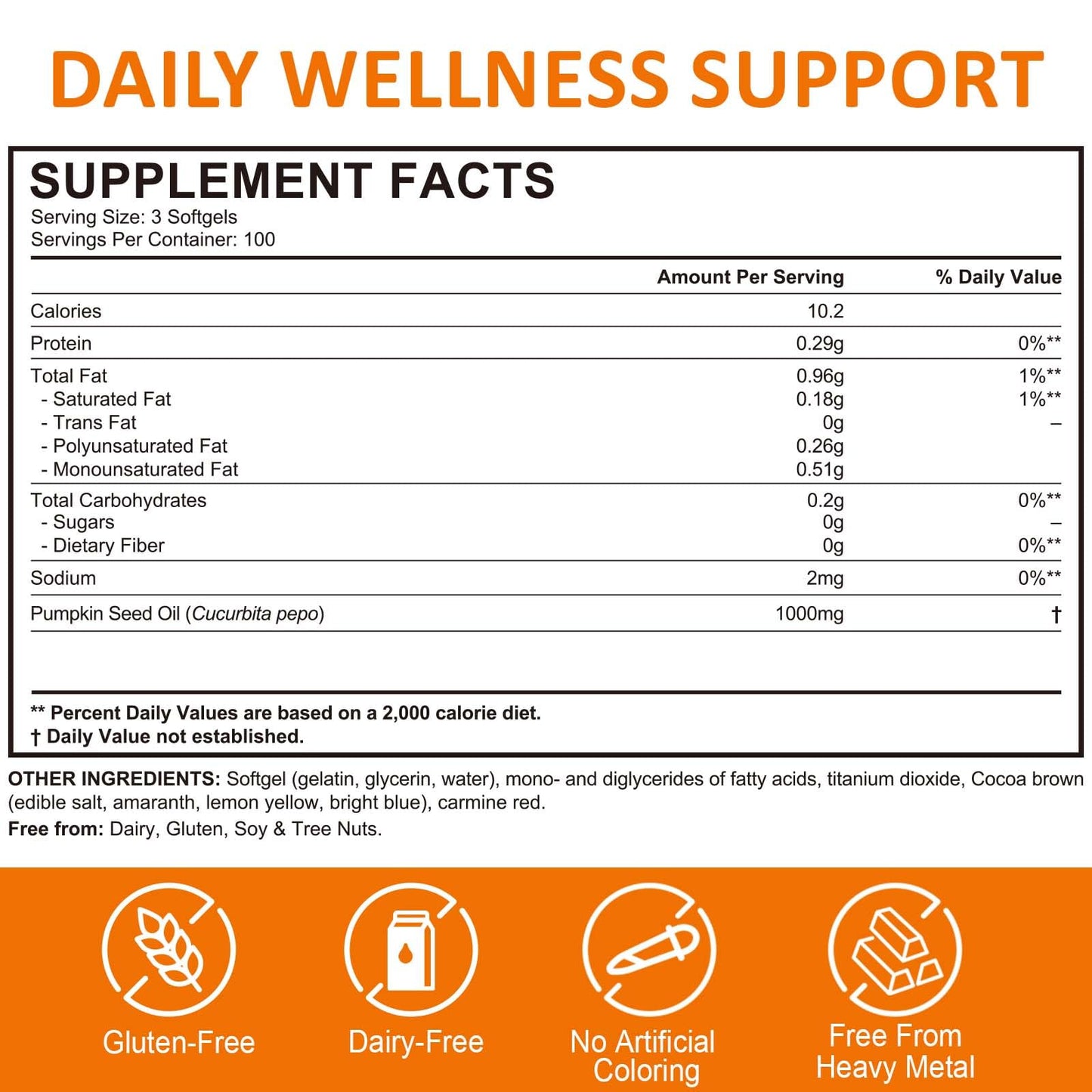 Pumpkin Seed Oil Capsules 1000mg – Cold-Pressed, Hair Growth | 300 Softgels
