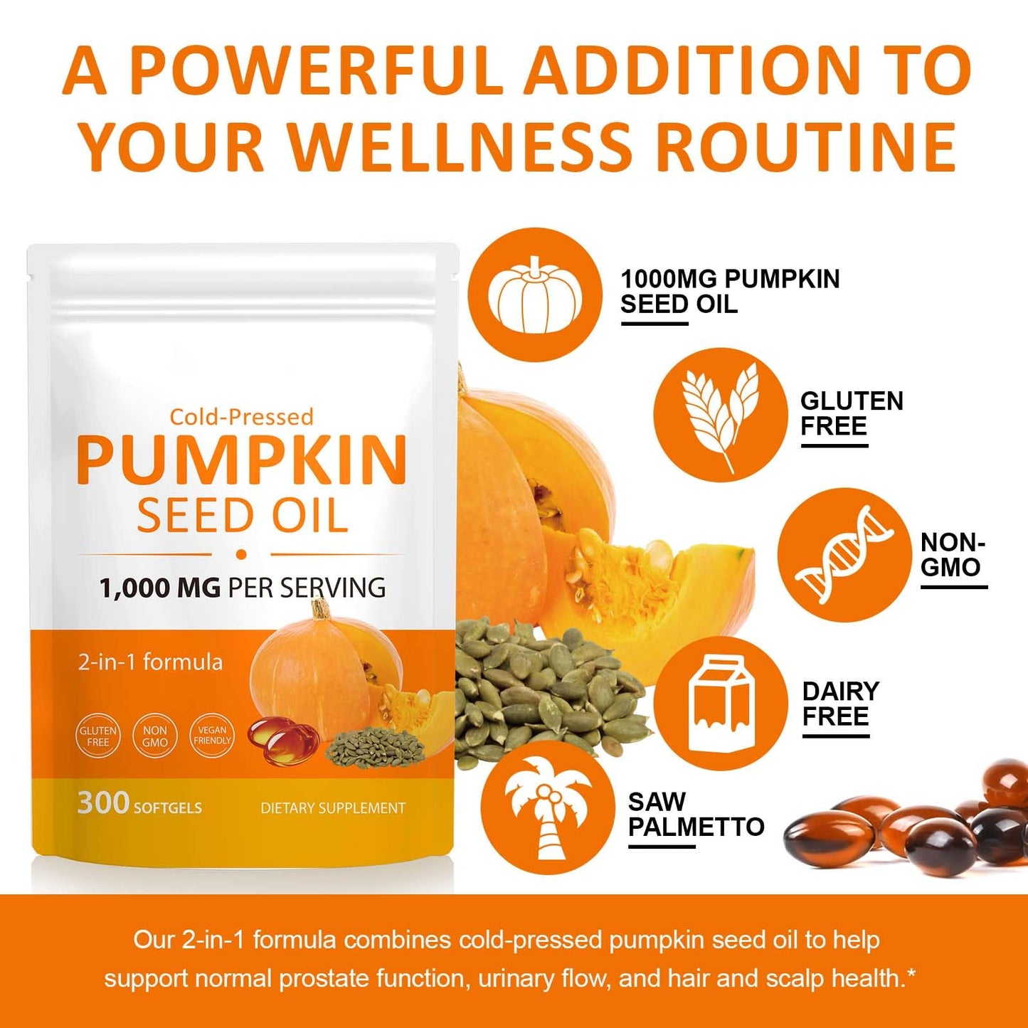Pumpkin Seed Oil Capsules 1000mg – Cold-Pressed, Hair Growth | 300 Softgels