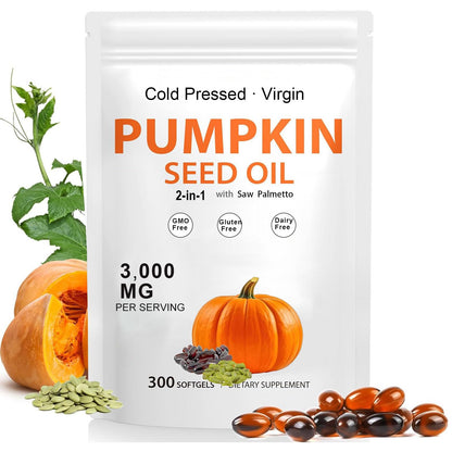 Pumpkin Seed Oil Capsules with Saw Palmetto – Cold-Pressed for Bladder & Prostate Health | Non-GMO, Gluten Free, 300 Softgels