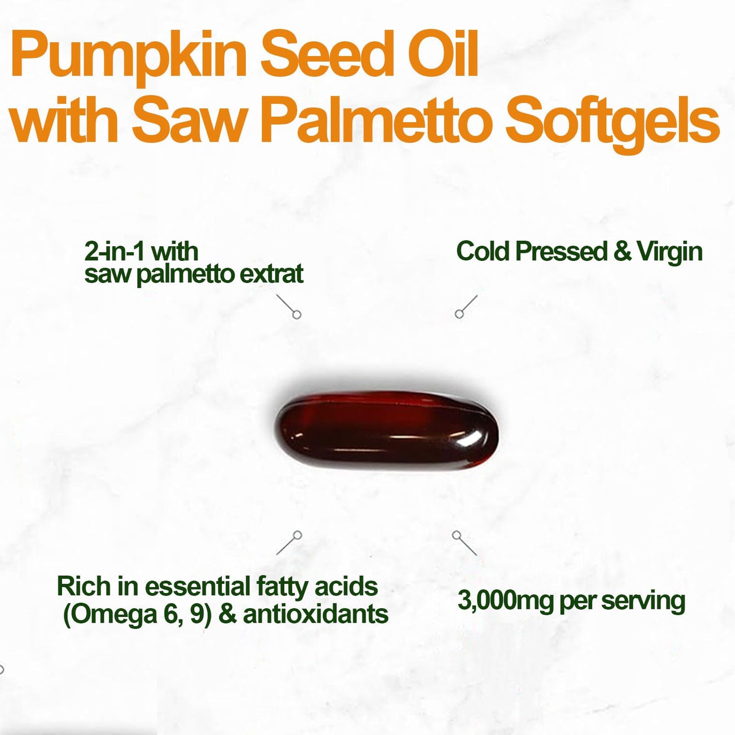 Pumpkin Seed Oil Capsules with Saw Palmetto – Cold-Pressed for Bladder & Prostate Health | Non-GMO, Gluten Free, 300 Softgels