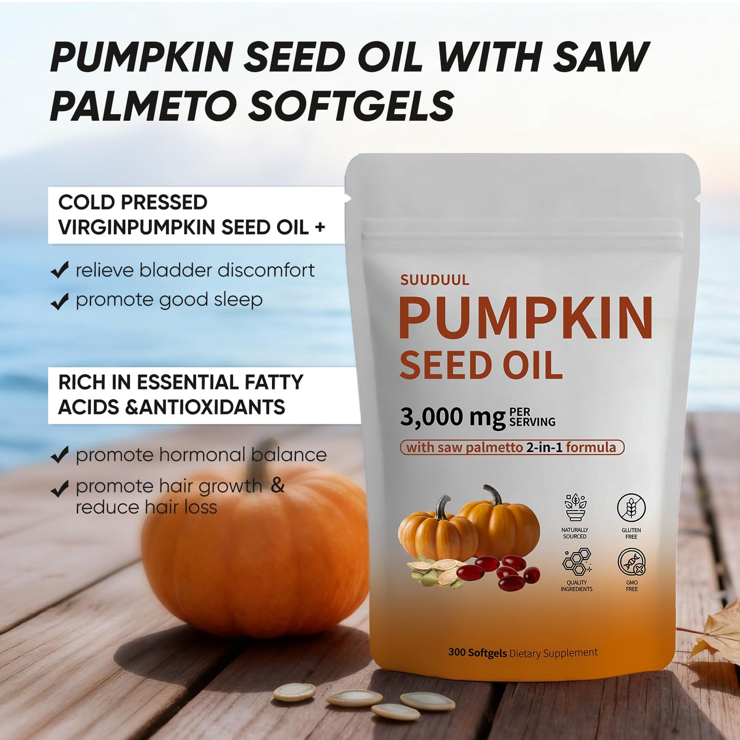 Pumpkin Seed Oil Capsules 300 Softgels | Hair Growth & Hormonal Balance