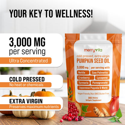 Pumpkin Seed Oil Prostate Health – Saw Palmetto, Turmeric, 3000mg/Serving, 300 Softgels | Non-GMO