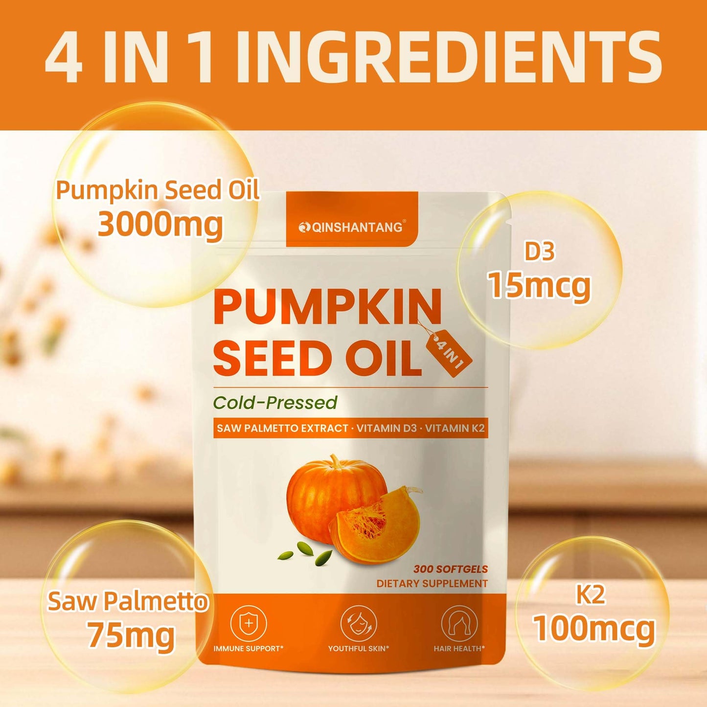 Pumpkin Seed Oil Complex with Saw Palmetto, D3 & K2 | 3000 mg per Serving