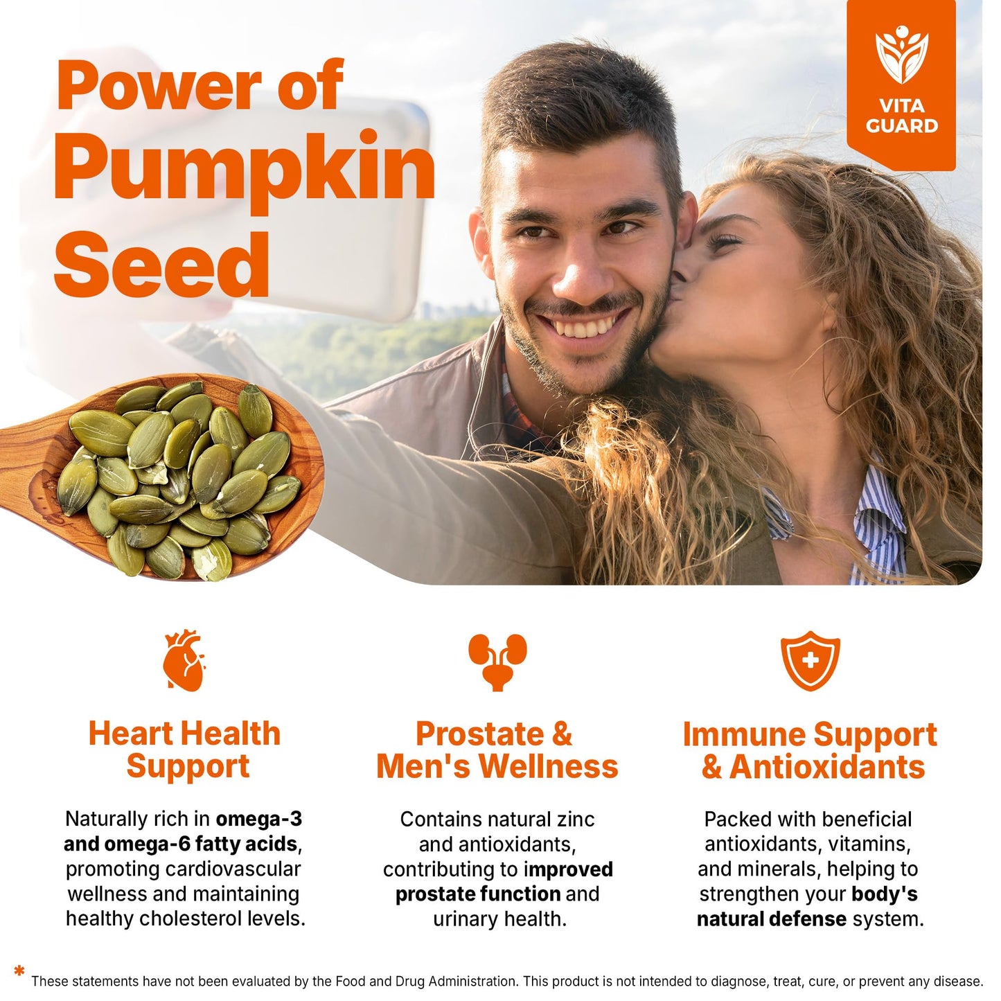 Vita Guard Cold Pressed Pumpkin Seed Oil Liquid Drops – 2000mg per Serving | Vegan, Gluten-Free, Non-GMO | Hair, Skin & Prostate Support | Natural Pumpkin Flavor | 60ml Dietary Supplement