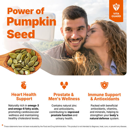 Vita Guard Cold Pressed Pumpkin Seed Oil Liquid Drops – 2000mg per Serving | Vegan, Gluten-Free, Non-GMO | Hair, Skin & Prostate Support | Natural Pumpkin Flavor | 60ml Dietary Supplement