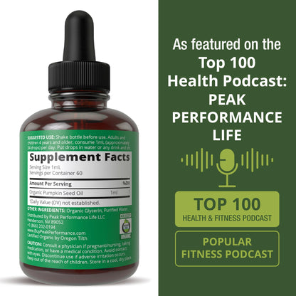 Pumpkin Seed Oil Drops – USDA Organic, Vegan, Gluten Free | Hair & Skin Health, Prostate Support