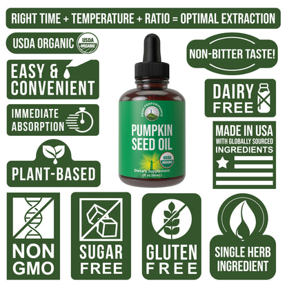 Pumpkin Seed Oil Drops – USDA Organic, Vegan, Gluten Free | Hair & Skin Health, Prostate Support