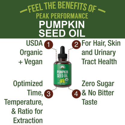 Pumpkin Seed Oil Drops – USDA Organic, Vegan, Gluten Free | Hair & Skin Health, Prostate Support