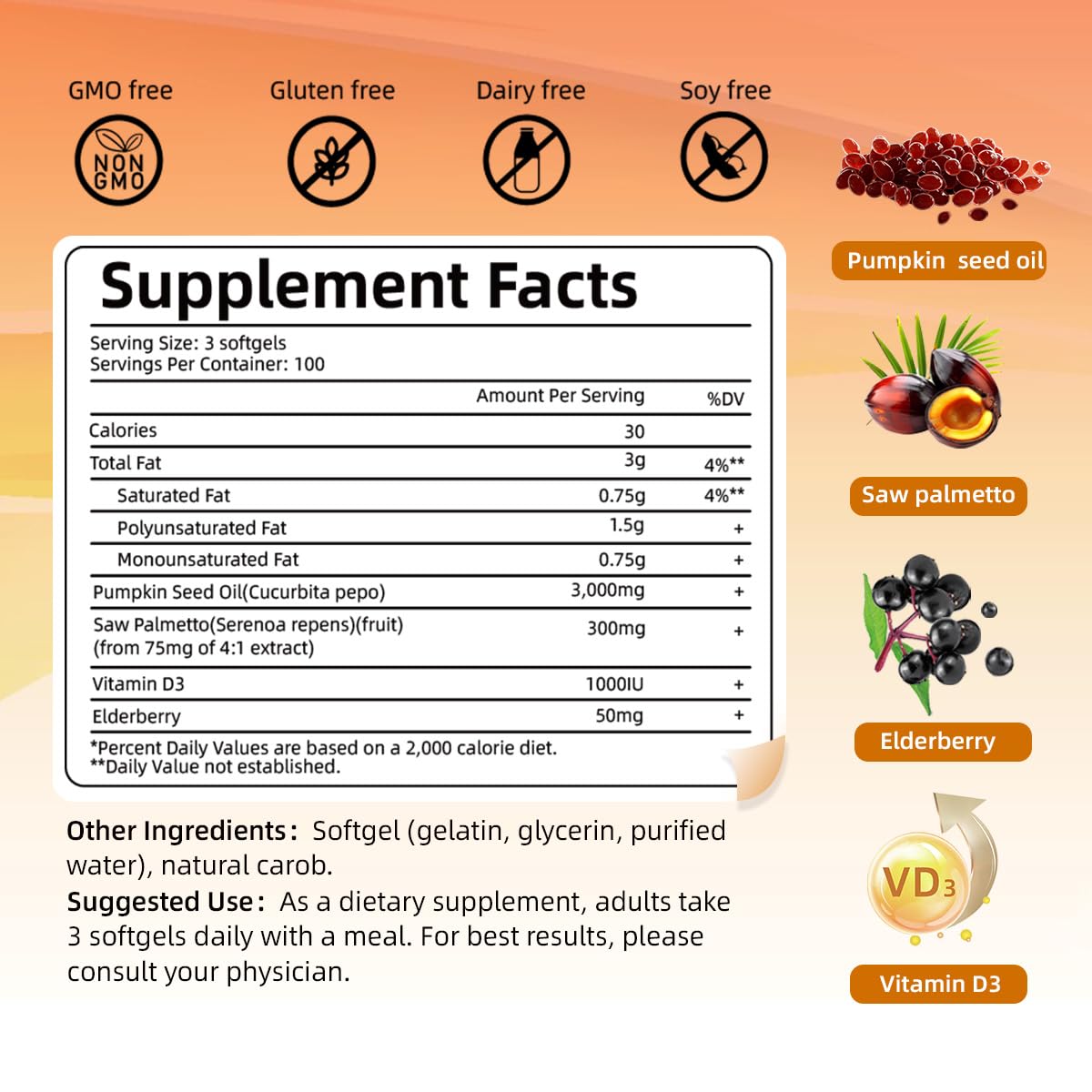 Pumpkin Seed Oil with Saw Palmetto – 4-in-1 300 Softgels, 3000mg Cold-Pressed Virgin Oil | Supports Hair, Prostate & Urinary Health | Vegan & Non-GMO