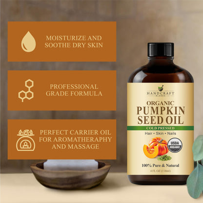 Cold-Pressed Organic Pumpkin Seed Oil - 4 oz Glass Bottle | Hair, Skin & Aromatherapy