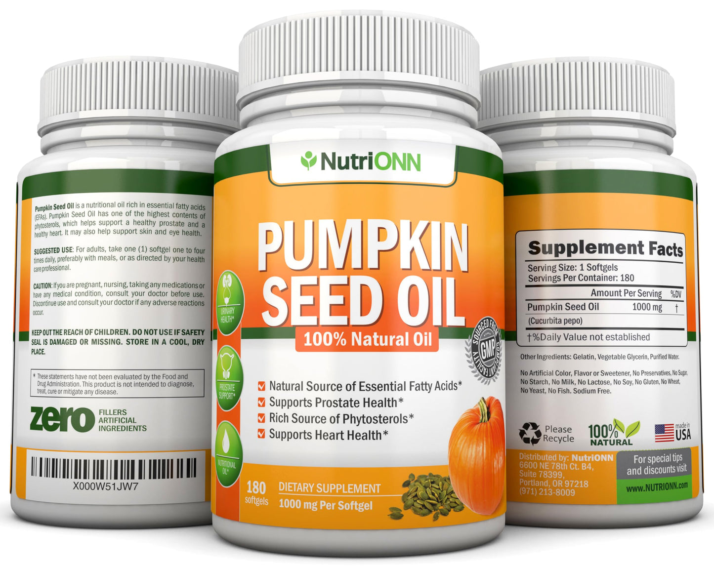 Pumpkin Seed Oil 1000MG - 180 Softgels | Cold-Pressed Natural