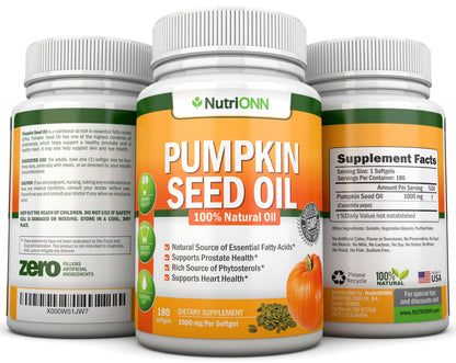 Pumpkin Seed Oil 1000MG - 180 Softgels | Cold-Pressed Natural
