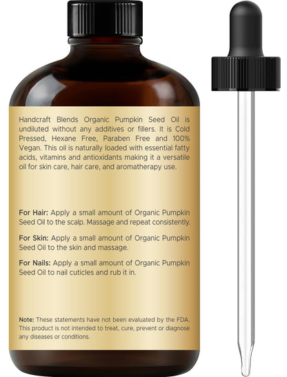 Cold-Pressed Organic Pumpkin Seed Oil - 4 oz Glass Bottle | Hair, Skin & Aromatherapy