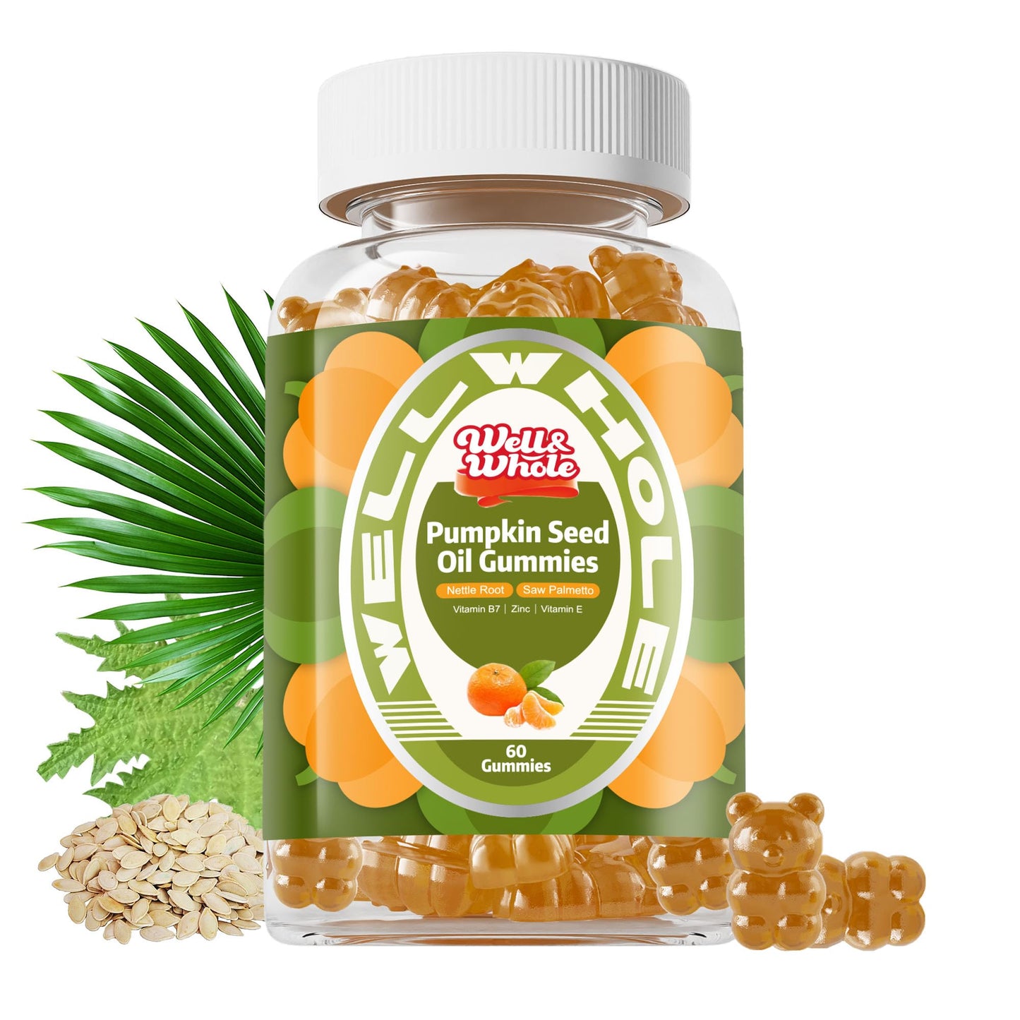 Well&Whole Pumpkin Seed Oil Gummies – Hair Growth, Prostate & Urinary Support | Vegan, Sugar-Free