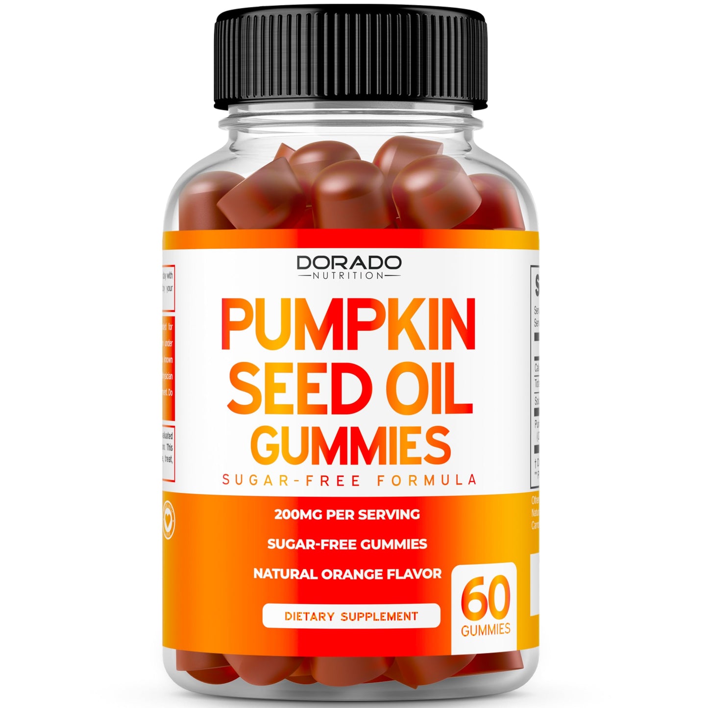 Pumpkin Seed Oil Gummies 4000mg - Sugar Free Orange Flavor | Gluten Free, Vegan, Non-GMO | USA Made (60 Capsules)