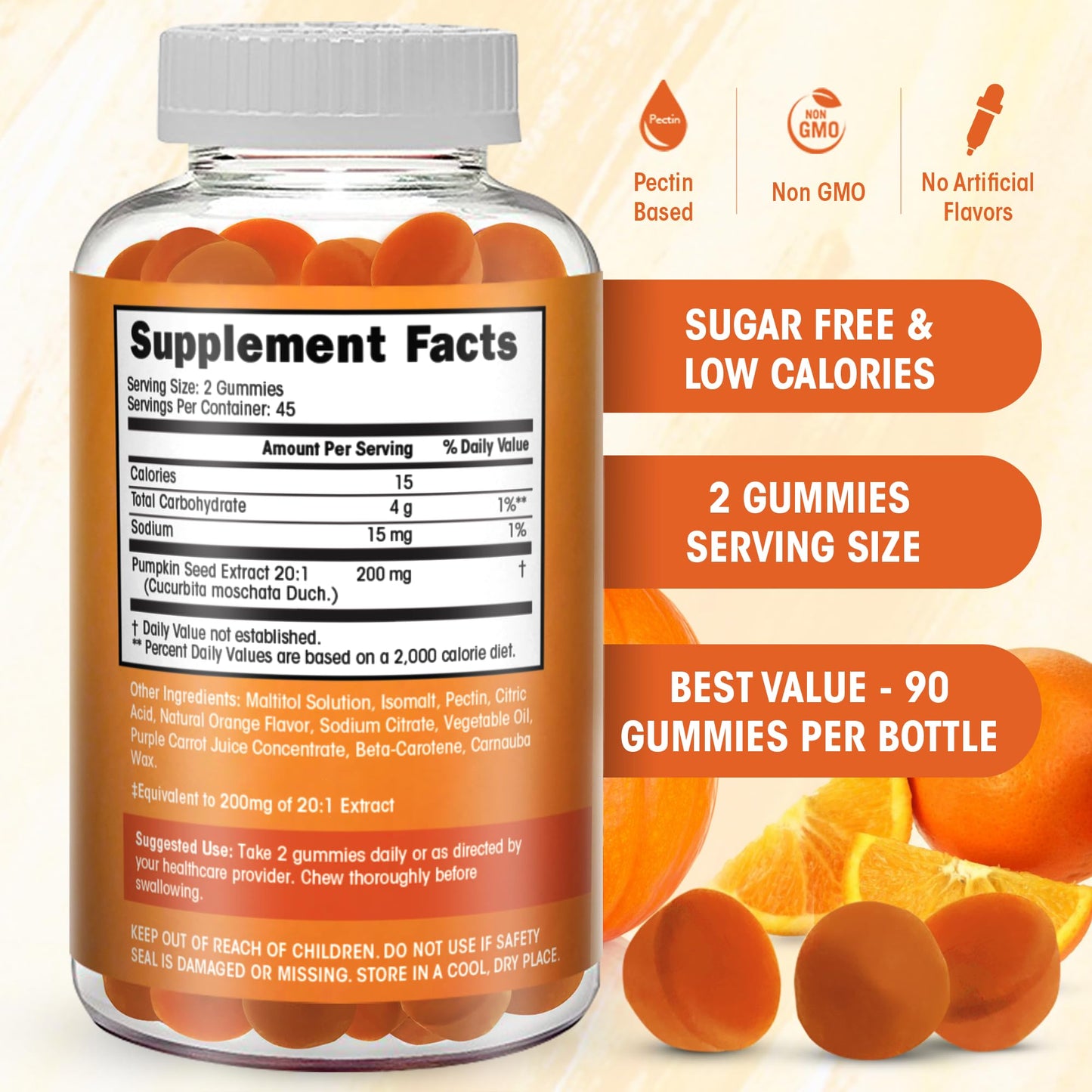 Pumpkin Seed Oil Gummies Sugar-Free - Hair Growth & Urinary Support | 90 Count | Vegan & Halal
