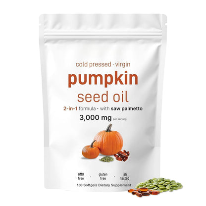 Pumpkin Seed Oil with Saw Palmetto 3000mg – 180 Softgels – Cold Pressed