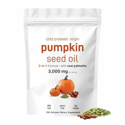 Pumpkin Seed Oil with Saw Palmetto 3000mg - 300 Softgels - Cold Pressed - Non-GMO